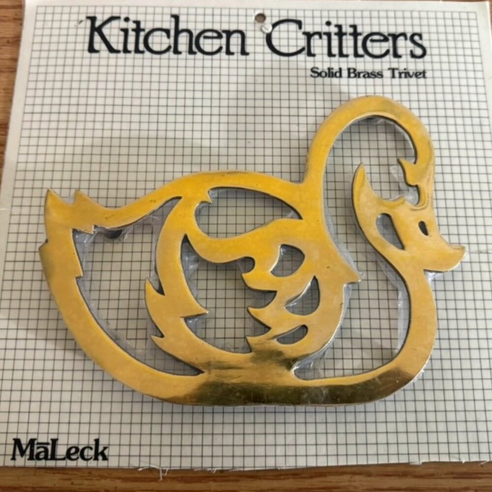 NWT Vintage Kitchen Critters by Maleck Solid Brass Duck Shaped Trivet-Sealed